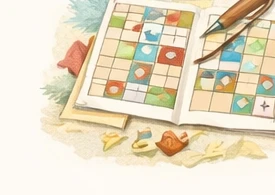 Quilt layout grid with fabric swatches